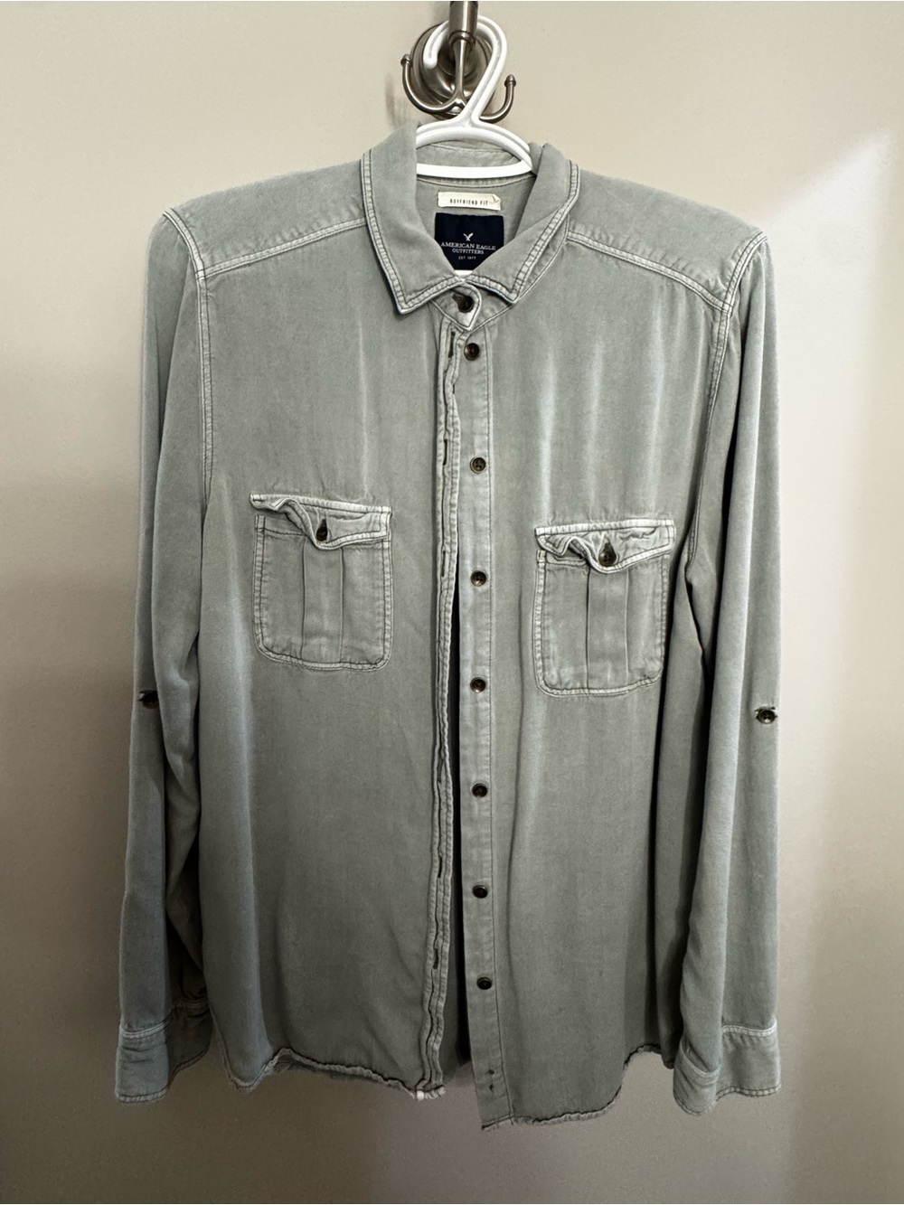 American Eagle Outfitters Sage Green Washed Button-Down Shirt